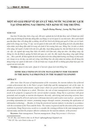 Một số giải pháp về quản lý nhà nước ngành du lịch tại tỉnh Đồng Nai trong nền kinh tế thị trường
