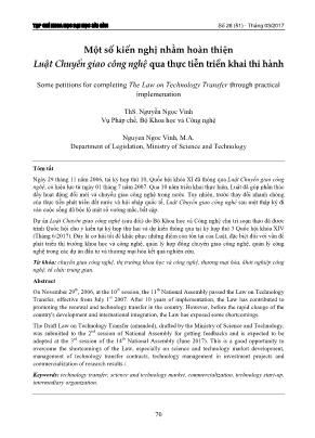 Một số kiến nghị nhằm hoàn thiện Luật Chuyển giao công nghệ qua thực tiễn triển khai thi hành