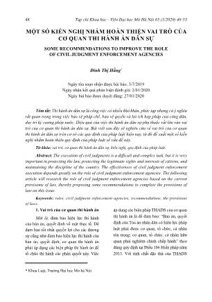 Một số kiến nghị nhằm hoàn thiện vai trò của cơ quan thi hành án dân sự