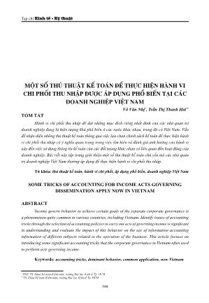 Một số thủ thuật kế toán để thực hiện hành vi chi phối thu nhập được áp dụng phổ biến tại các doanh nghiệp Việt Nam