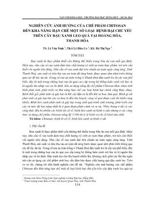 Nghiên cứu ảnh hưởng của chế phẩm chitosan đến khả năng hạn chế một số loại bệnh hại chủ yếu trên cây đậu xanh leo quả tại Hoằng Hóa, Thanh Hóa