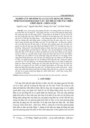 Nghiên cứu mô hình tựa luật xây dựng hệ thống tính toán đảm bảo hậu cần - Kỹ thuật cho tác chiến chiến dịch, chiến lược