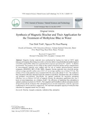 Nghiên cứu tổng hợp vật liệu biochar từ tính và ứng dụng để xử lý xanh methylen trong nước