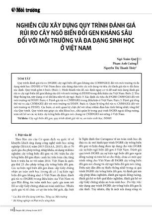 Nghiên cứu xây dựng quy trình đánh giá rủi ro cây ngô biến đổi gen kháng sâu đối với môi trường và đa dạng sinh học ở Việt Nam