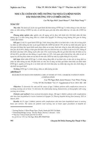 Nhu cầu chăm sóc điều dưỡng tại nhà của bệnh nhân đái tháo đường týp 2 có biến chứng