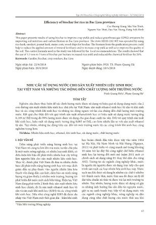 Nhu cầu sử dụng nước cho sản xuất nhiên liệu sinh học tại Việt Nam và những tác động đến chất lượng môi trường nước