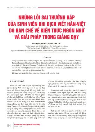 Những lỗi sai thường gặp của sinh viên khi dịch viết Hán-Việt do hạn chế về kiến thức ngôn ngữ và giải pháp trong giảng dạy