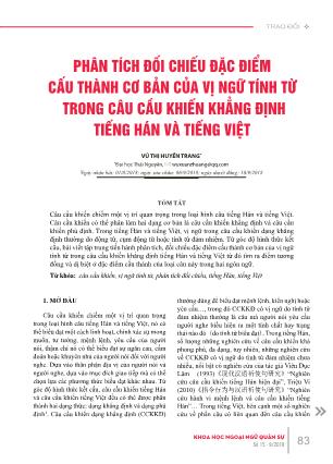 Phân tích đối chiếu đặc điểm cấu thành cơ bản của vị ngữ tính từ trong câu cầu khiến khẳng định tiếng Hán và tiếng Việt