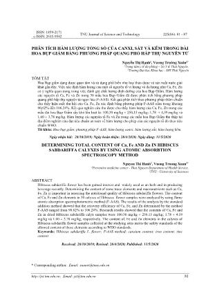 Phân tích hàm lượng tổng số của canxi, sắt và kẽm trong đài hoa bụp giấm bằng phương pháp quang phổ hấp thụ nguyên tử