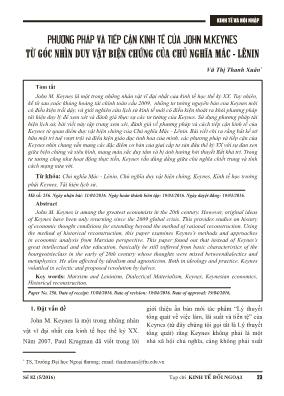 Phương pháp và tiếp cận kinh tế của John M.Keynes từ góc nhìn duy vật biện chứng của chủ nghĩa Mác - Lênin