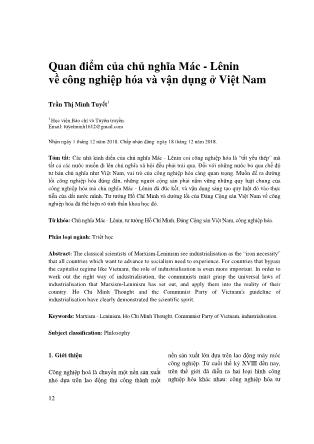 Quan điểm của chủ nghĩa Mác - Lênin về công nghiệp hóa và vận dụng ở Việt Nam