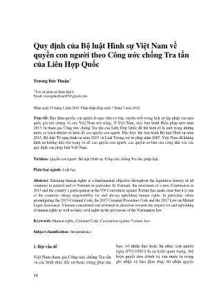 Quy định của Bộ luật Hình sự Việt Nam về quyền con người theo công ước chống tra tấn của Liên Hợp Quốc