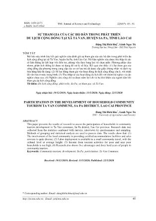 Sự tham gia của các hộ dân trong phát triển du lịch cộng đồng tại xã Tả Van, huyện Sa Pa, tỉnh Lào Cai