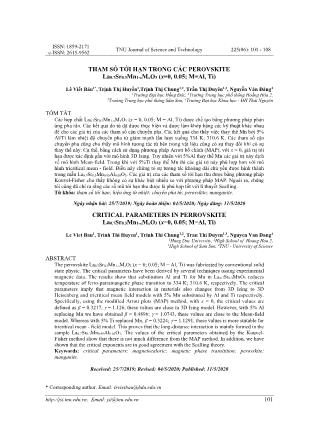 Tham số tới hạn trong các Perovskite La0.7Sr0.3Mn1-xMxO3 (x=0, 0.05; M=Al, Ti)