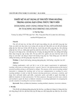 Thiết kế và sử dụng lý thuyết tình huống trong giảng dạy công thức truy hồi