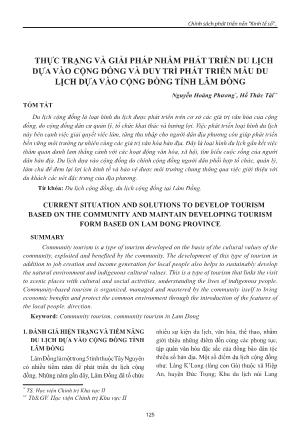 Thực trạng và giải pháp nhằm phát triển du lịch dựa vào cộng đồng và duy trì phát triển mẫu du lịch dựa vào cộng đồng tỉnh Lâm Đồng