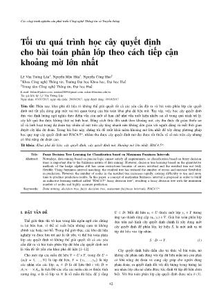 Tối ưu quá trình học cây quyết định cho bài toán phân lớp theo cách tiếp cận khoảng mờ lớn nhất