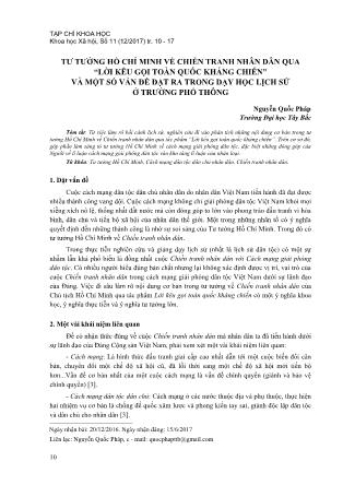 Tư tưởng Hồ Chí Minh về chiến tranh nhân dân qua “Lời kêu gọi toàn quốc kháng chiến” và một số vấn đề đặt ra trong dạy học Lịch sử ở trường Phổ thông