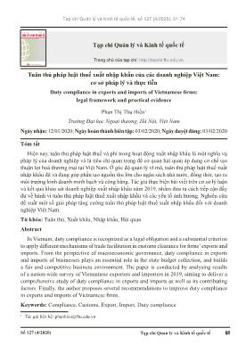 Tuân thủ pháp luật thuế xuất nhập khẩu của các doanh nghiệp Việt Nam: Cơ sở pháp lý và thực tiễn