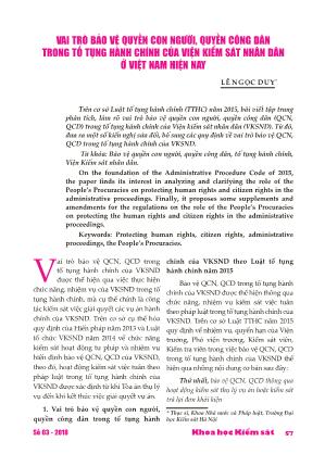 Vai trò bảo vệ quyền con người, quyền công dân trong tố tụng hành chính của viện kiểm sát nhân dân ở Việt Nam hiện nay
