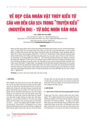 Vẻ đẹp của nhân vật Thúy Kiều từ câu 499 đến câu 524 trong “Truyện Kiều” (Nguyễn Du) - Từ góc nhìn văn hóa