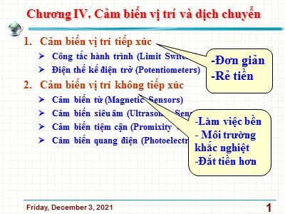 Bài giảng Cảm biến và đo lường - Chương 4: Cảm biến vị trí và dịch chuyển