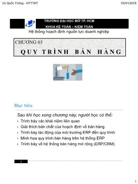 Bài giảng Hệ thống hoạch định nguồn lực doanh nghiệp - Chương 3: Quy trình bán hàng - Vũ Quốc Thông