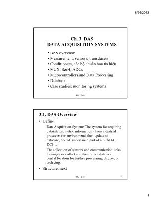 Bài giảng Hệ thống máy tính công nghiệp - Chương 3: Das Data Acquisition Systems