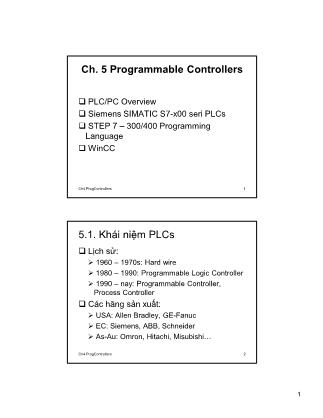 Bài giảng Hệ thống máy tính công nghiệp - Chương 5: Programmable Controllers