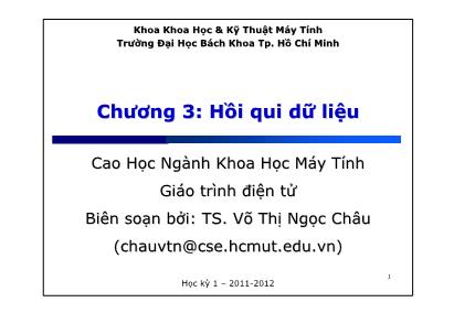 Bài giảng Khai phá dữ liệu - Chương 3: Hồi quy dữ liệu - Võ Thị Ngọc Châu