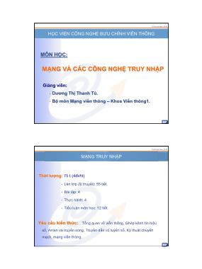 Bài giảng Mạng và các công nghệ truy nhập - Chương 1: Giới thiệu chung về mạng truy nhập