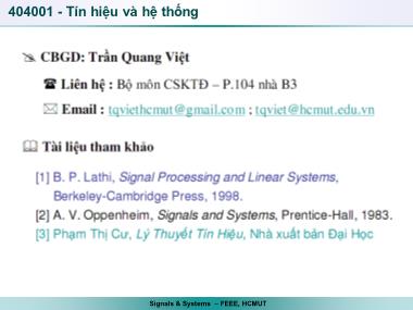 Bài giảng Tín hiệu và hệ thống - Bài 1 - Trần Quang Việt