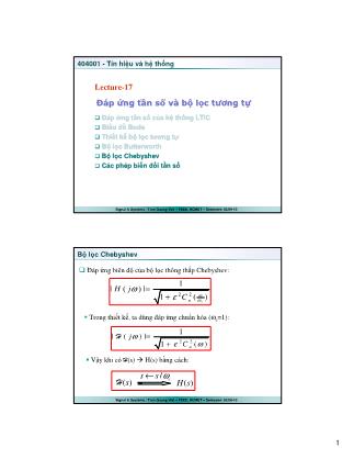 Bài giảng Tín hiệu và hệ thống - Bài 17 - Trần Quang Việt
