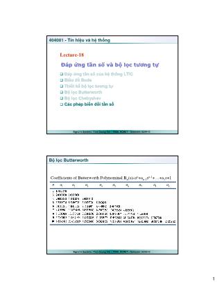 Bài giảng Tín hiệu và hệ thống - Bài 18 - Trần Quang Việt
