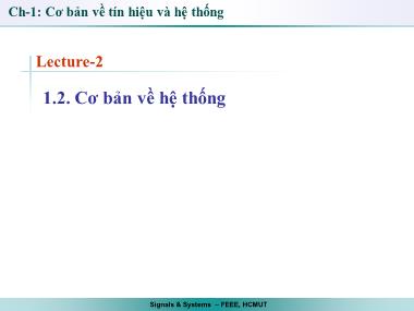 Bài giảng Tín hiệu và hệ thống - Bài 2 - Trần Quang Việt