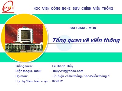 Bài giảng Tổng quan về viễn thông - Lê Thanh Thủy