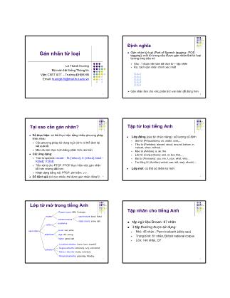 Bài giảng Xử lý ngôn ngữ tự nhiên - Bài 3: Gán nhãn từ loại - Lê Thanh Hương