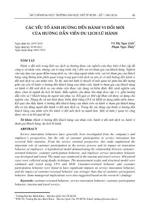 Các yếu tố ảnh hưởng đến hành vi đổi mới của hướng dẫn viên du lịch lữ hành