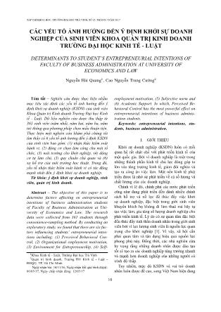 Các yếu tố ảnh hưởng đến ý định khởi sự doanh nghiệp của sinh viên khoa quản trị kinh doanh trường Đại học Kinh tế - Luật