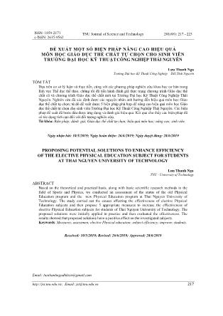 Đề xuất một số biện pháp nâng cao hiệu quả môn học Giáo dục thể chất tự chọn cho sinh viên trường Đại học Kỹ thuật công nghiệp Thái Nguyên