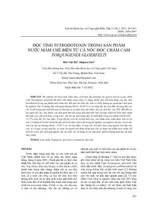 Độc tính tetrodotoxin trong sản phẩm nước mắm chế biến từ cá nóc độc chấm cam torquigener gloerfelti