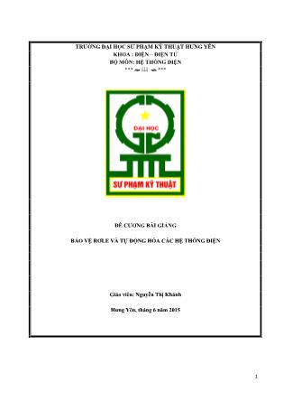 Giáo trình Bảo vệ rơle và tự động hóa các hệ thống điện