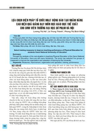 Lựa chọn biện pháp tổ chức hoạt động đào tạo nhằm nâng cao hiệu quả giảng dạy môn học Giáo dục thể chất cho sinh viên trường Đại học Sư phạm Hà Nội