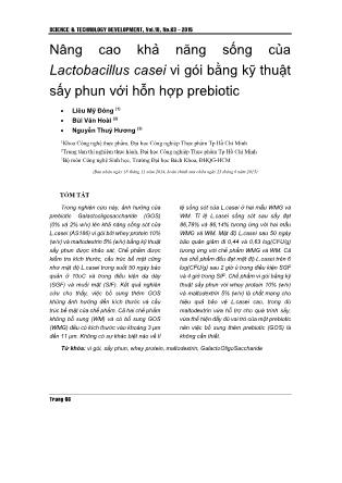 Nâng cao khả năng sống của Lactobacillus casei vi gói bằng kỹ thuật sấy phun với hỗn hợp prebiotic