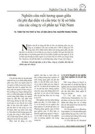 Nghiên cứu mối tương quan giữa chi phí đại diện và cấu trúc tỷ lệ sở hữu của các công ty cổ phần tại Việt Nam