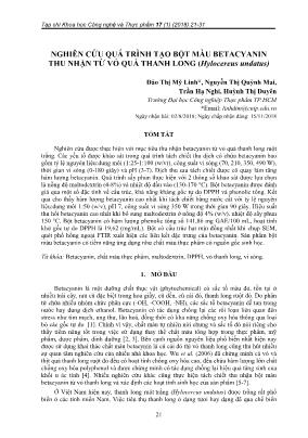 Nghiên cứu quá trình tạo bột màu betacyanin thu nhận từ vỏ quả thanh long (hylocereus undatus)