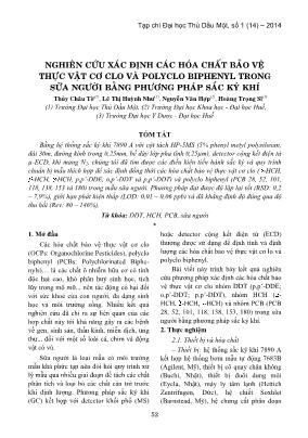 Nghiên cứu xác định các hóa chất bảo vệ thực vật cơ clo và polyclo biphenyl trong sữa người bằng phương pháp sắc ký khí