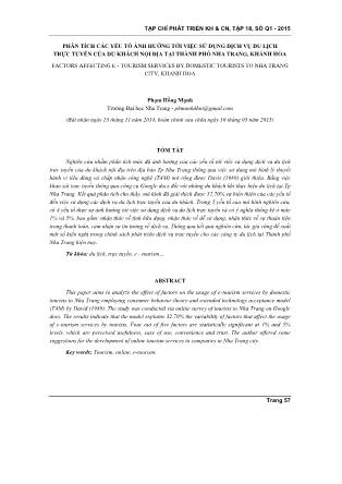 Phân tích các yếu tố ảnh hưởng tới việc sử dụng dịch vụ du lịch trực tuyến của du khách nội địa tại thành phố Nha Trang, Khánh Hòa