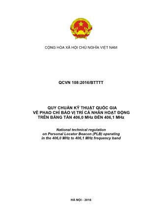 QCVN 108:2016/BTTTT - Quy chuẩn kỹ thuật quốc gia về phao chỉ báo vị trí cá nhân hoạt động trên băng tần 406,0 MHz đến 406,1 MHz