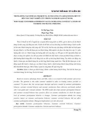 Trong đồng tạo sinh giá trị dịch vụ, sự hài lòng của khách hàng đến từ bên nào? Một nghiên cứu trong ngành du lịch lữ hành